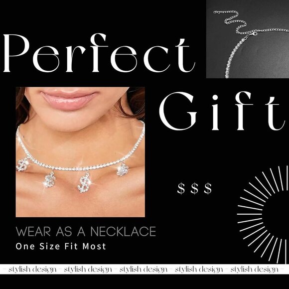 Silver Rhinestone Headpiece Dollar Sign Hair Chain Party Prom Jewelry main image 6